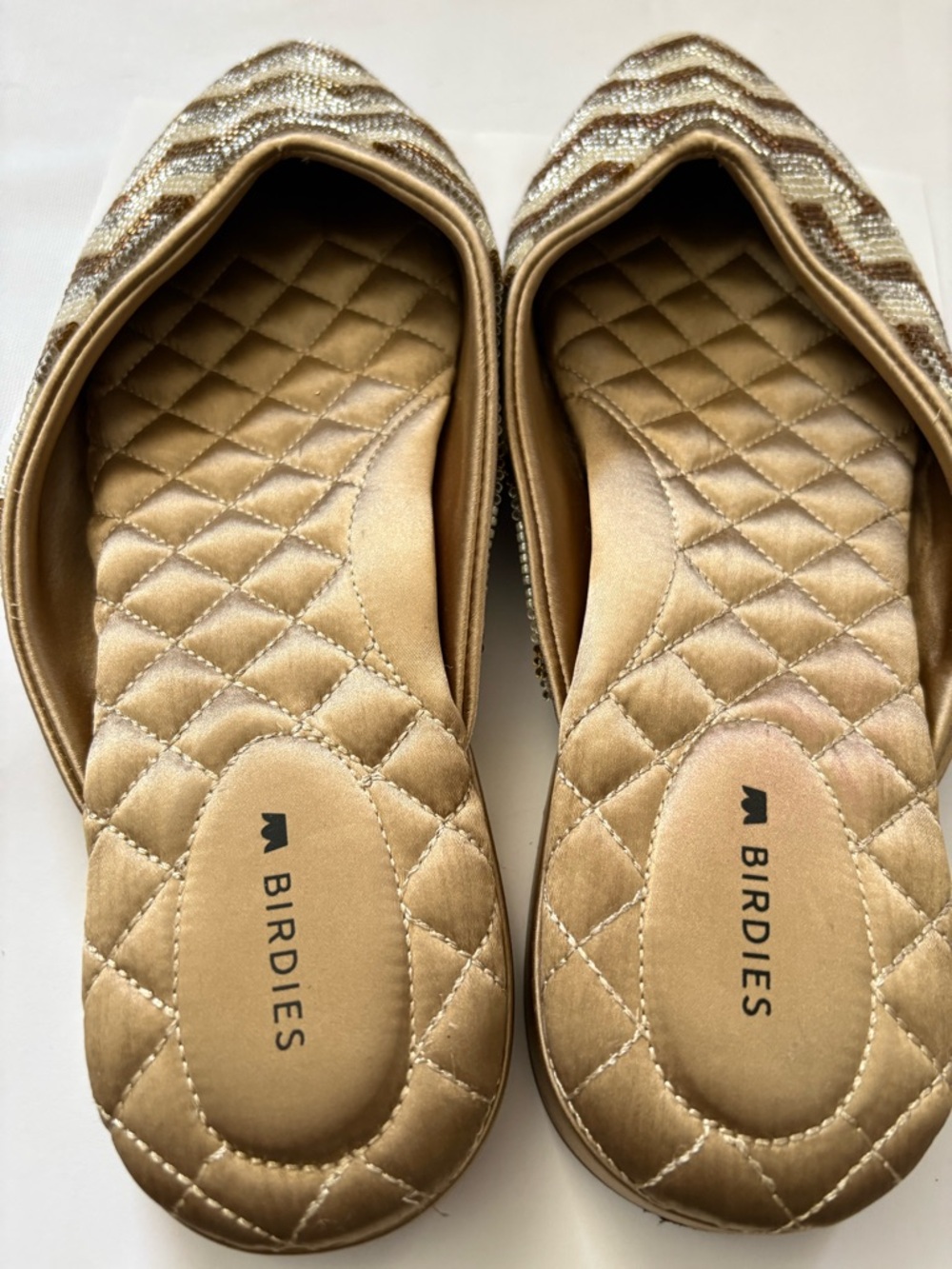 Birdies The Swan Beaded Chevron Pointed Mules - Gold, Brown - Size 8.5 - Picture 4 of 7